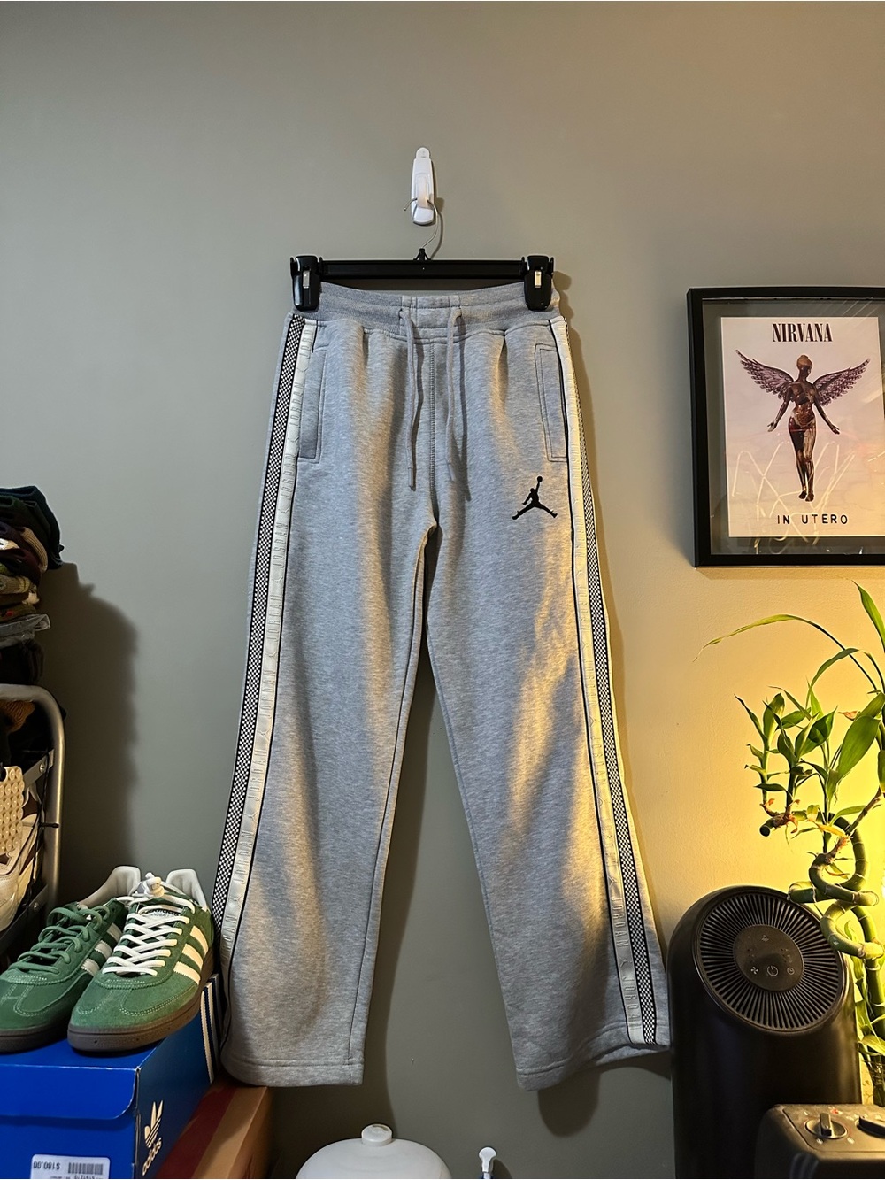 Jordan Gray Sweatpants with Black Jumpman & Side Stripes